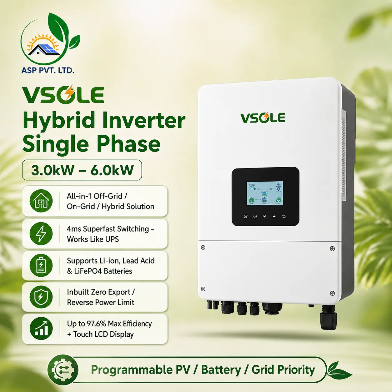 Single Phase Vsole Hybrid Inverter 3-6kw